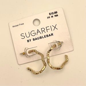 NWT Sugar Fix Wavy Squiggle Crystal Gold Hoop Pierced Earrings